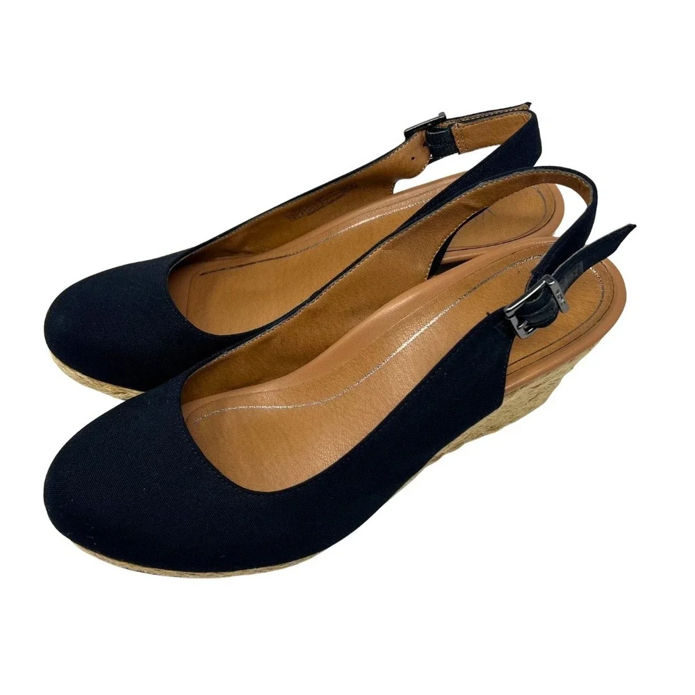 Vionic Coralina‎ Slingback Wedge Espadrilles Womens 10 Black Comfort Shoes